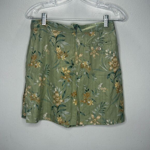 EP Pro 100% Silk Green Yellow & Cream Floral Golf Mini Skirt Skort 4 - Picture 5 of 8